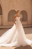 Ivory Tulle A Line Strapless Chapel Train Wedding Dress sold by Zapaka