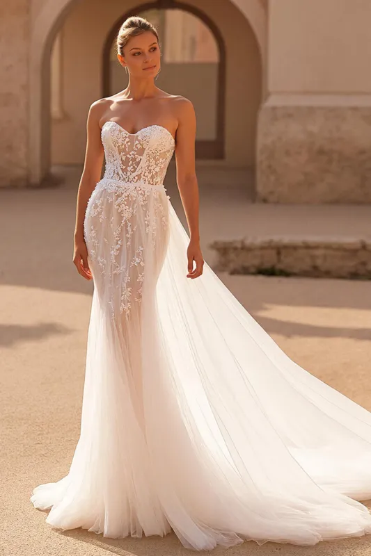 A Line Strapless Court Train Ivory Wedding Dress sold by Zapaka