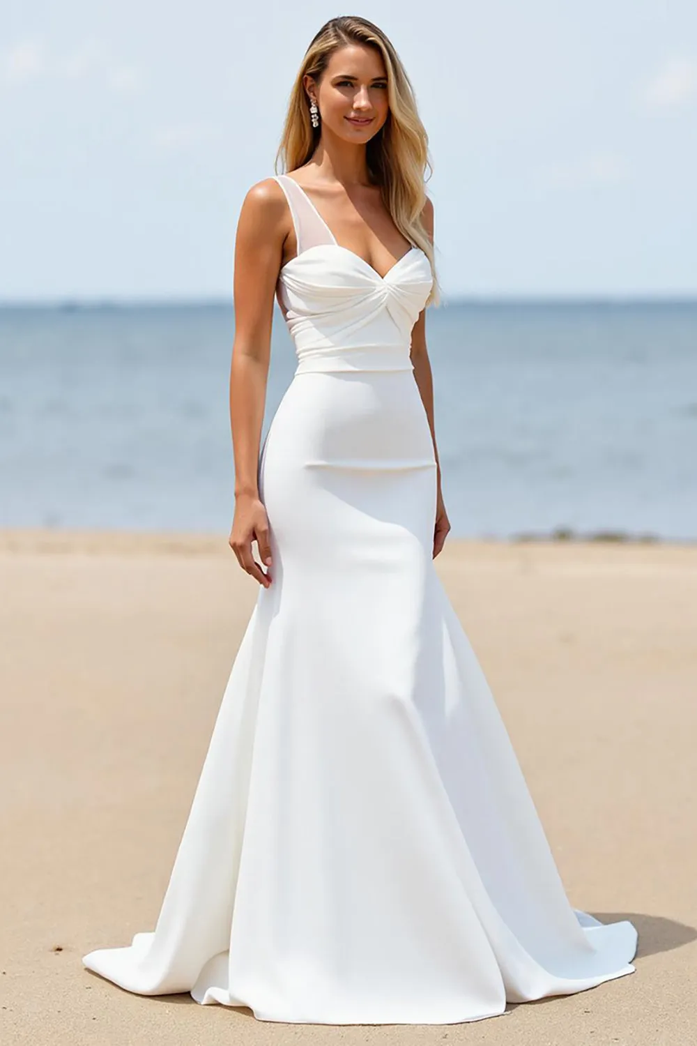 Satin Mermaid Sweetheart Court Train Ivory Wedding Dress sold by Zapaka