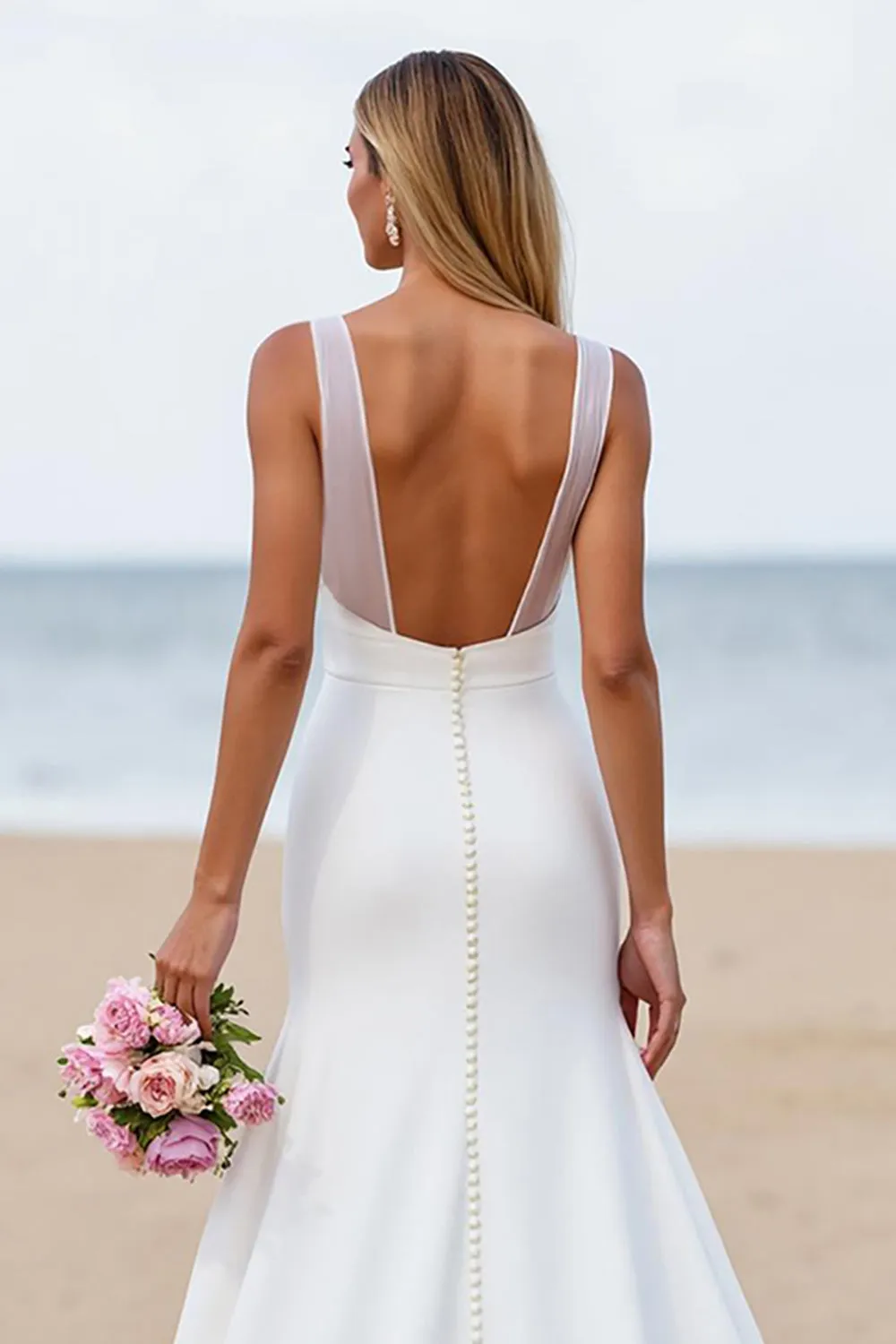 Satin Mermaid Sweetheart Court Train Ivory Wedding Dress sold by Zapaka product image thumbnail 4