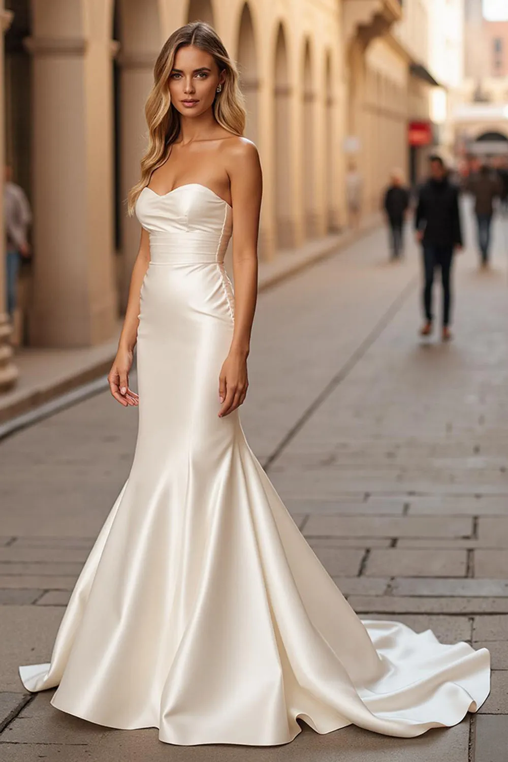 Ivory Strapless Simple Satin Mermaid Wedding Dress sold by Zapaka product image thumbnail 3