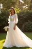 Bateau Chiffon A Line Ivory Wedding Dress with Lace Appliques sold by Zapaka