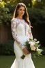 Bateau Chiffon A Line Ivory Wedding Dress with Lace Appliques sold by Zapaka