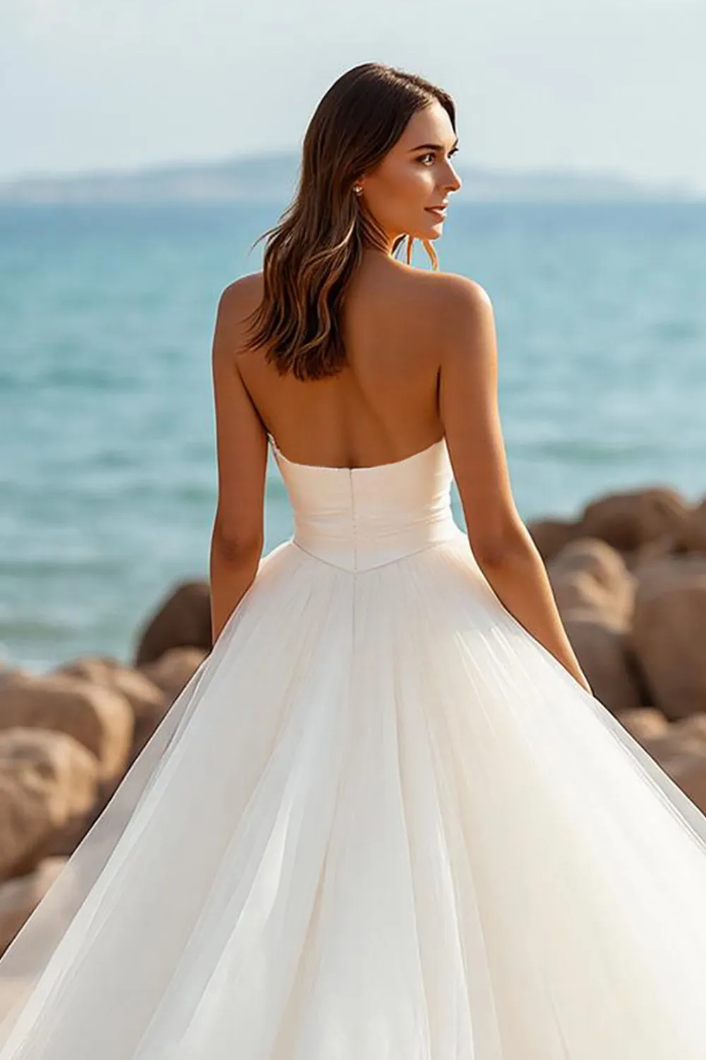 Court Train Tulle A Line Sweetheart Ivory Wedding Dress sold by Zapaka product image thumbnail 2