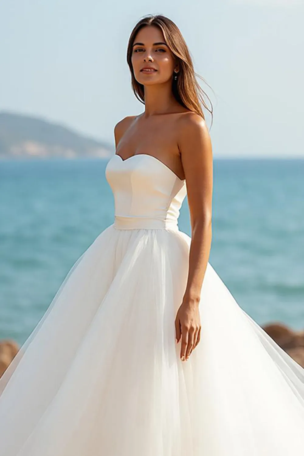 Court Train Tulle A Line Sweetheart Ivory Wedding Dress sold by Zapaka product image thumbnail 3