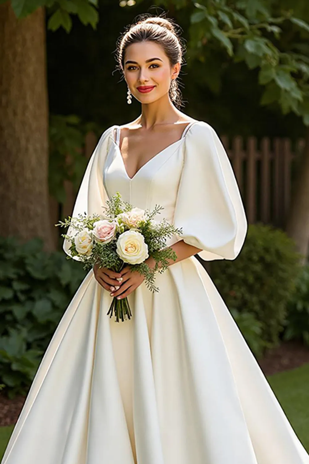 A Line Court Train Simple Satin Ivory Wedding Dress sold by Zapaka product image thumbnail 2