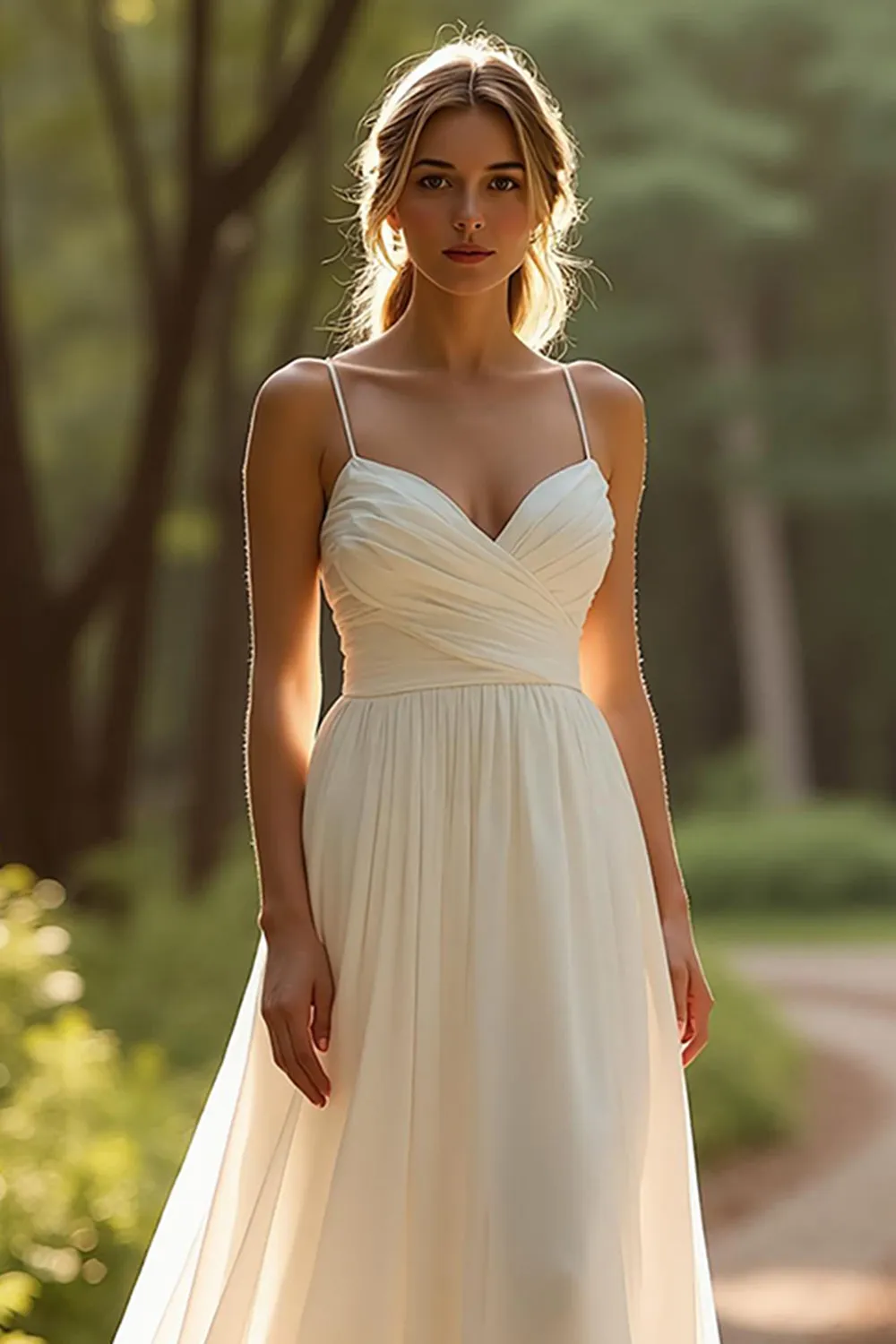 Ivory Spaghetti Straps Simple Chiffon A Line Wedding Dress sold by Zapaka product image thumbnail 3