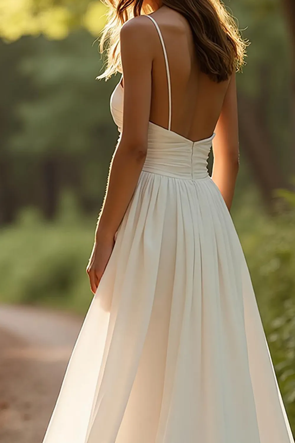 Ivory Spaghetti Straps Simple Chiffon A Line Wedding Dress sold by Zapaka product image thumbnail 4