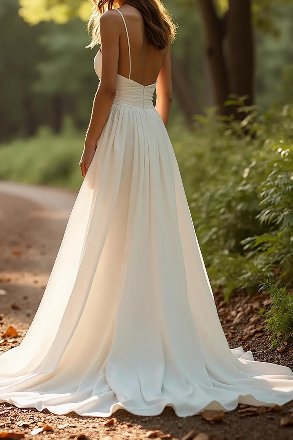 Ivory Spaghetti Straps Simple Chiffon A Line Wedding Dress sold by Zapaka product image thumbnail 2