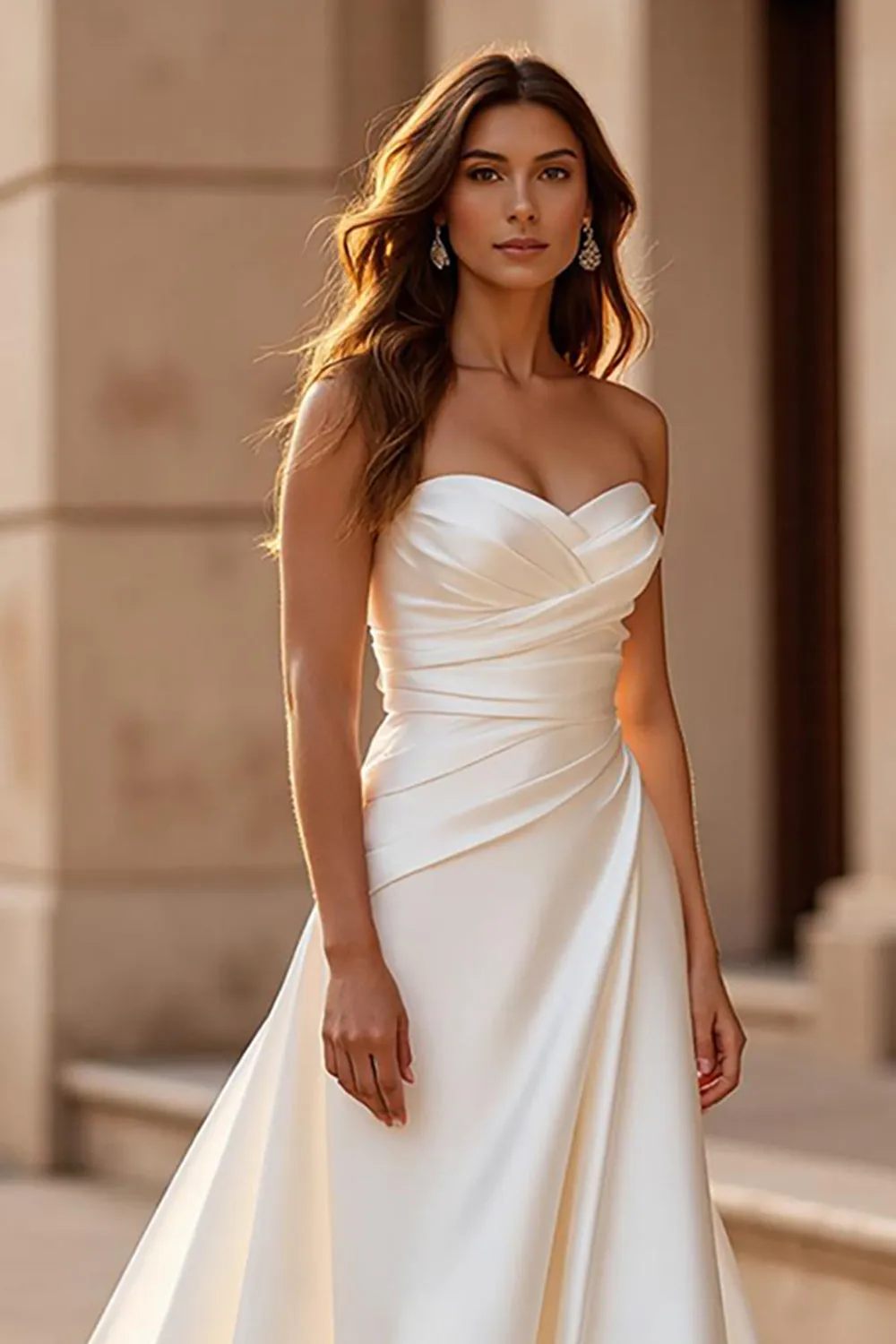 Court Train Satin A Line Sweetheart Ivory Wedding Dress sold by Zapaka product image thumbnail 2