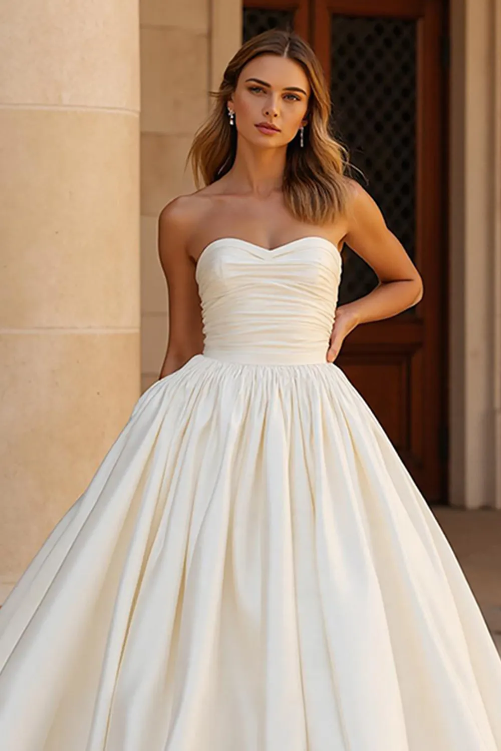 Chapel Train Satin Ball Gown Sweetheart Ivory Wedding Dress sold by Zapaka product image thumbnail 2