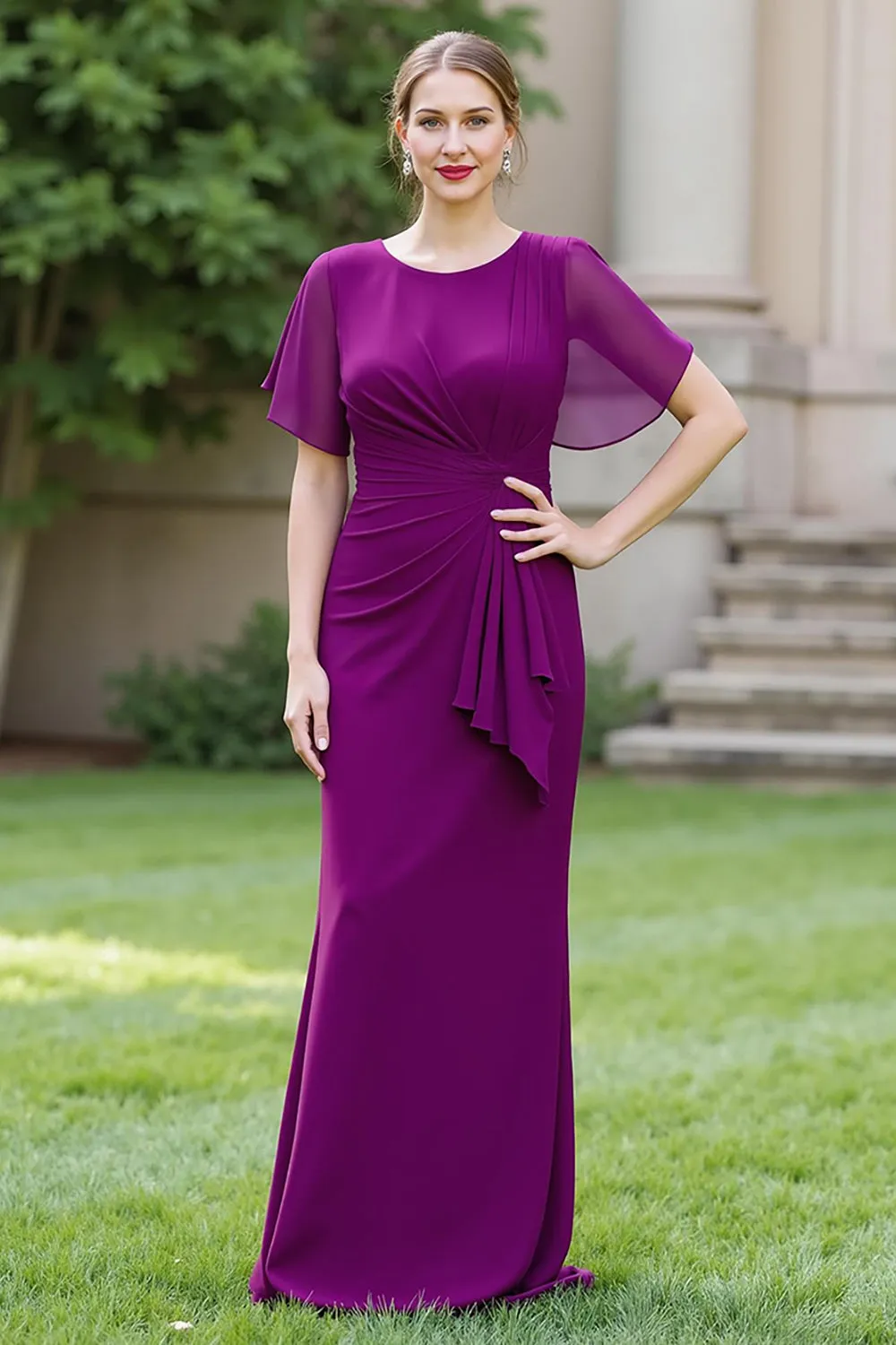 Ruched Sheath Round Neck Long Navy Mother of the Bride Dress with Sash sold by Zapaka product image thumbnail 5