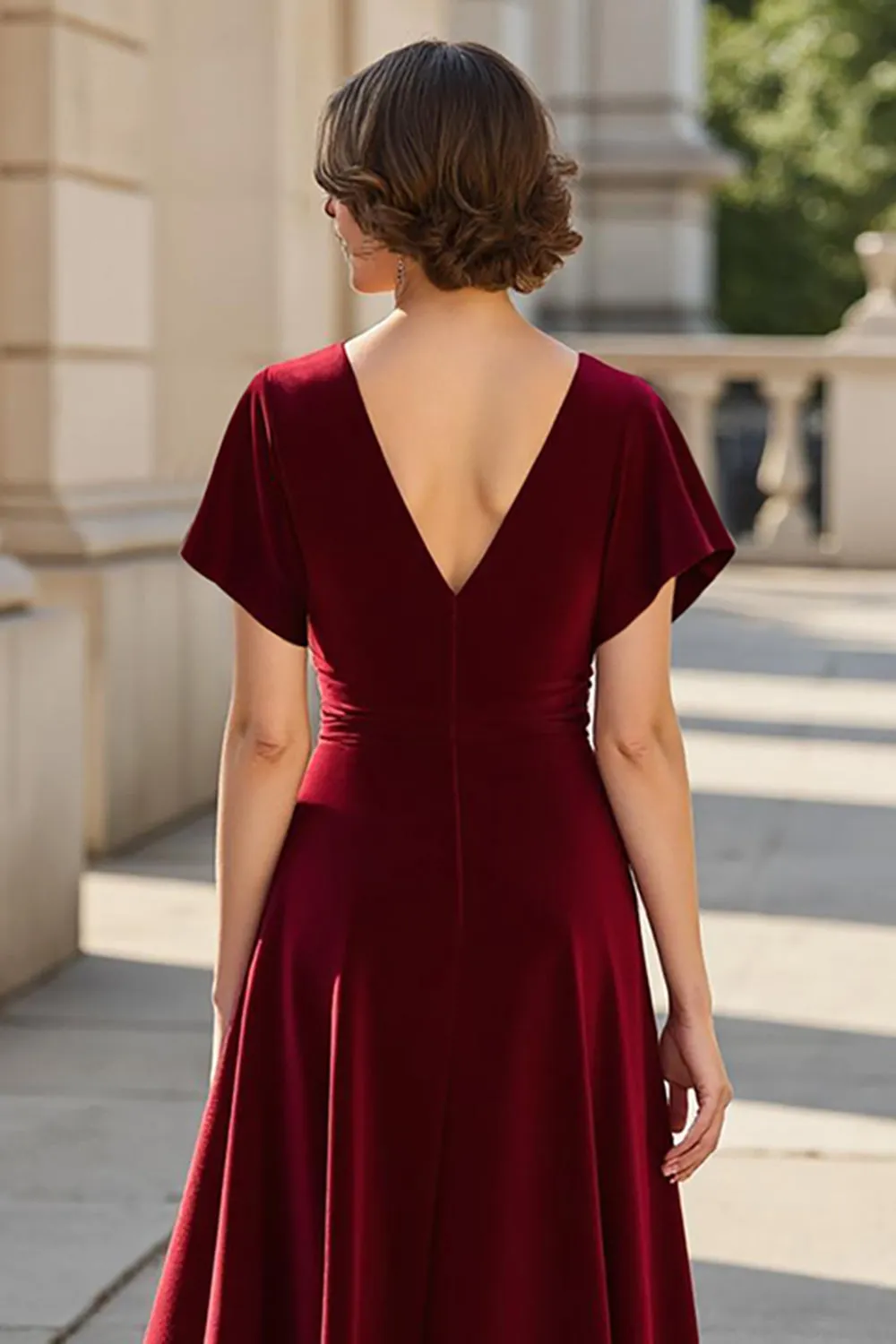A Line V-Neck Ruched Long Burgundy Mother of the Bride Dress sold by Zapaka product image thumbnail 4