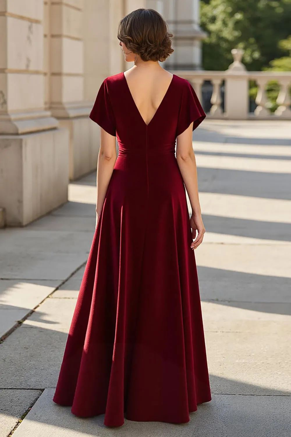 A Line V-Neck Ruched Long Burgundy Mother of the Bride Dress sold by Zapaka product image thumbnail 2