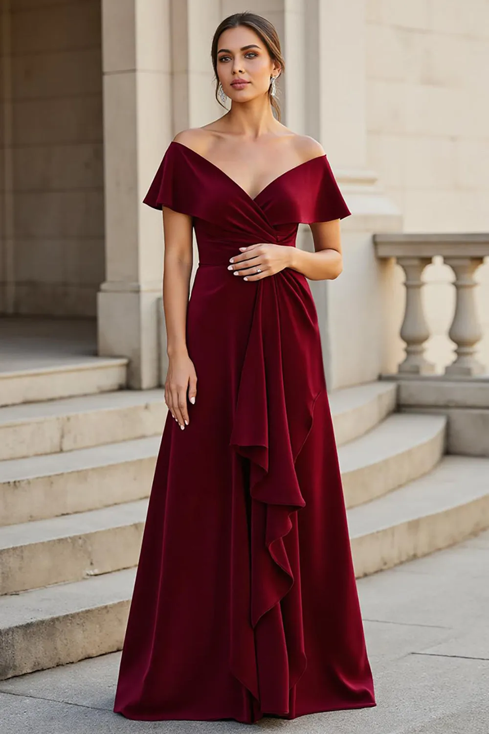 V-Neck Ruched Velvet A Line Burgundy Mother of the Bride Dress sold by Zapaka