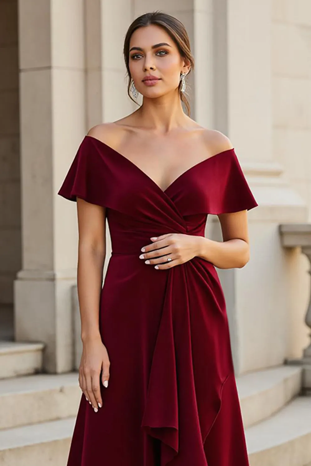 V-Neck Ruched Velvet A Line Burgundy Mother of the Bride Dress sold by Zapaka product image thumbnail 3