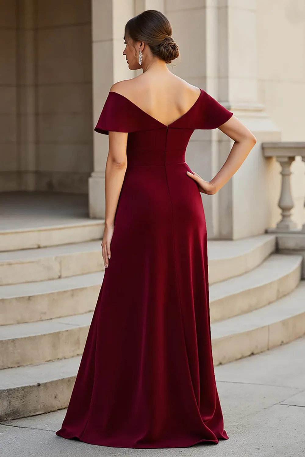 V-Neck Ruched Velvet A Line Burgundy Mother of the Bride Dress sold by Zapaka product image thumbnail 2