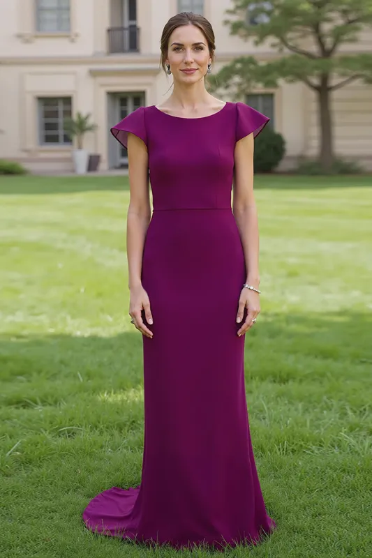 Grape Round Neck Chiffon Sheath Mother of the Bride Dress sold by Zapaka