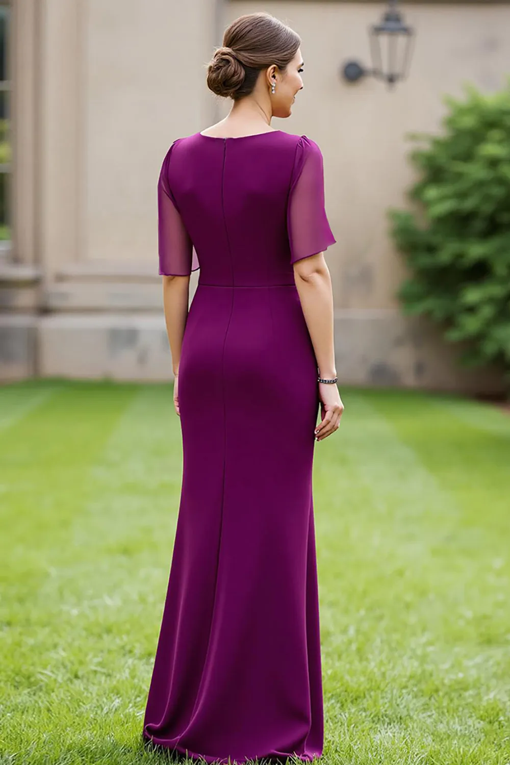 Grape Sheath Long Chiffon Mother of the Bride Dress with 3D Flower sold by Zapaka product image thumbnail 2