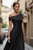 A Line Asymmetrical Black Mother of the Bride Dress with Appliques sold by Zapaka