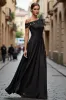 A Line Asymmetrical Black Mother of the Bride Dress with Appliques sold by Zapaka