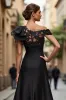 A Line Asymmetrical Black Mother of the Bride Dress with Appliques sold by Zapaka
