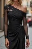 Black Chiffon Sheath Asymmetrical Mother of the Bride Dress with Lace Appliques sold by Zapaka