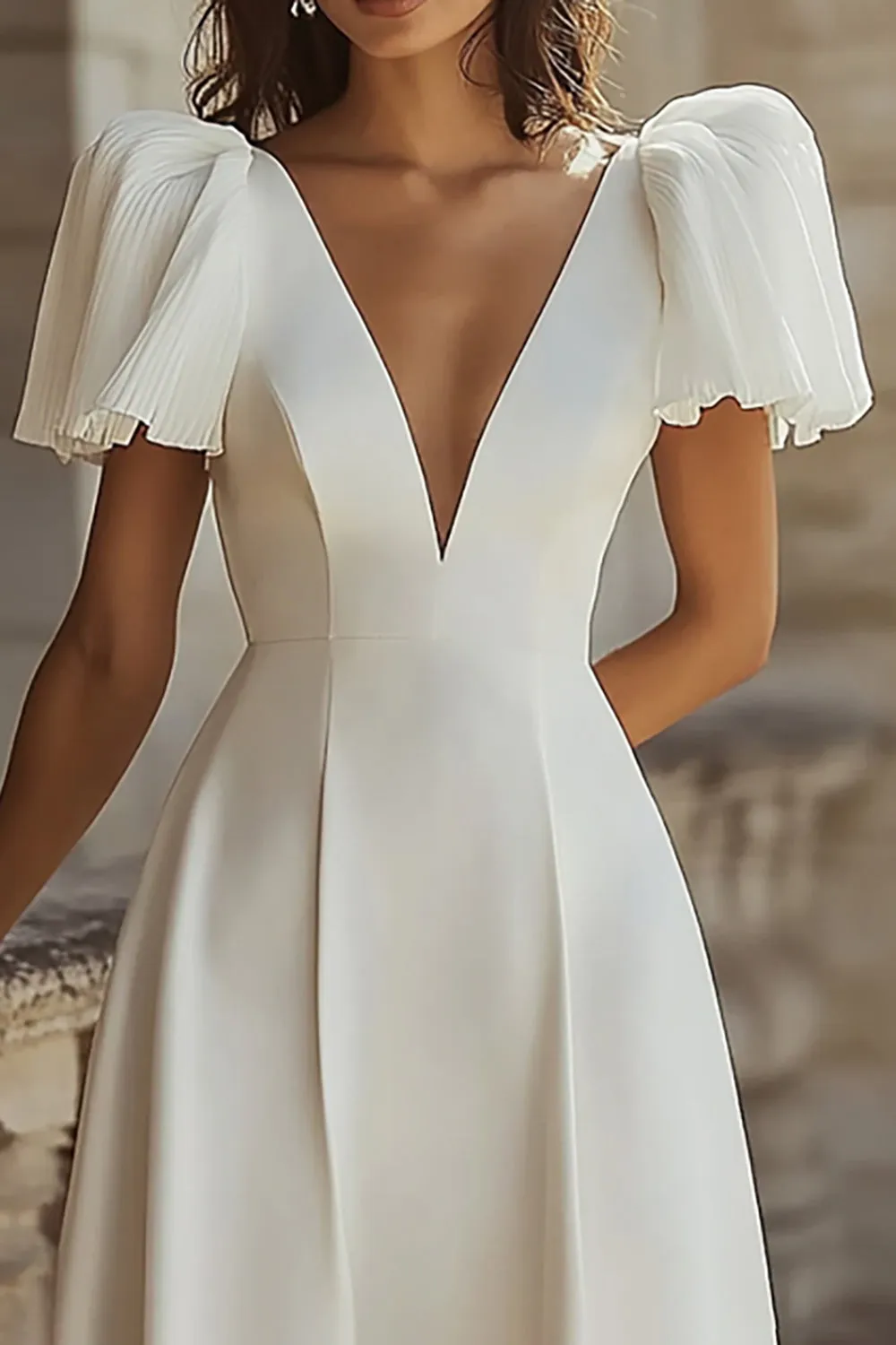 Ivory Long Satin A Line V-Neck Engagement Dress sold by Zapaka product image thumbnail 2