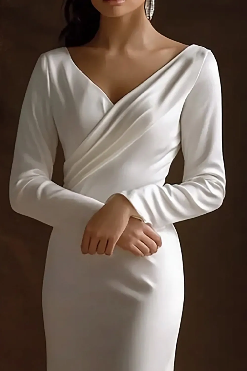 Ivory Sheath V-Neck Long Engagement Dress sold by Zapaka product image thumbnail 2