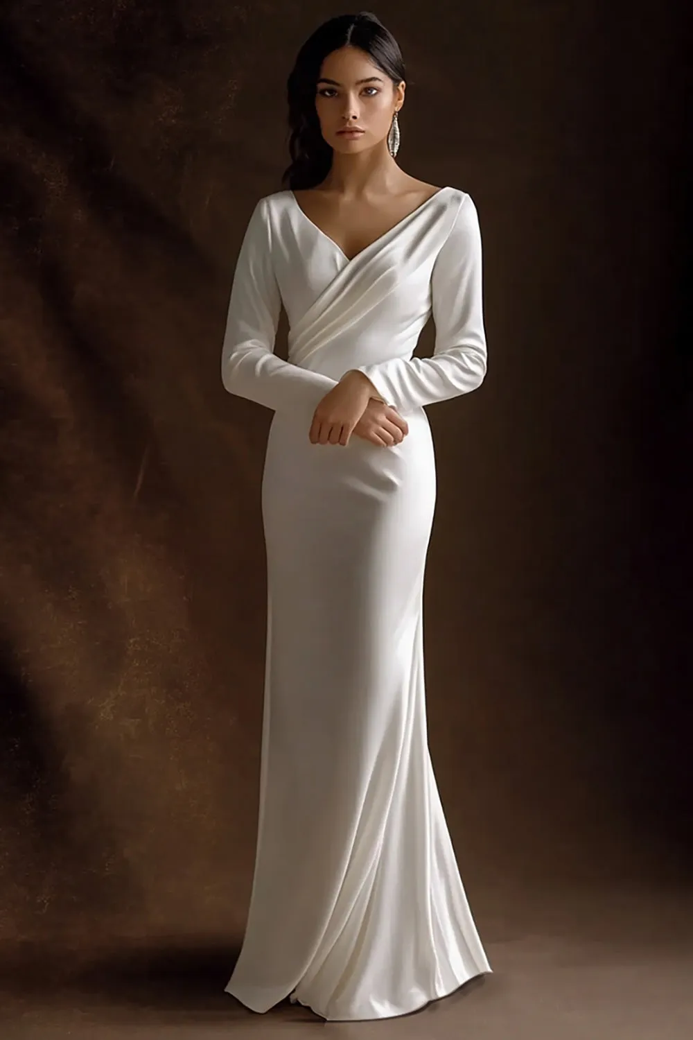 Ivory Sheath V-Neck Long Engagement Dress sold by Zapaka
