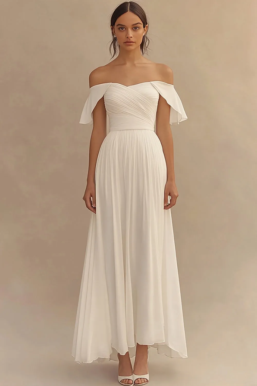 Long Chiffon A Line Off the Shoulder Ivory Engagement Dress sold by Zapaka