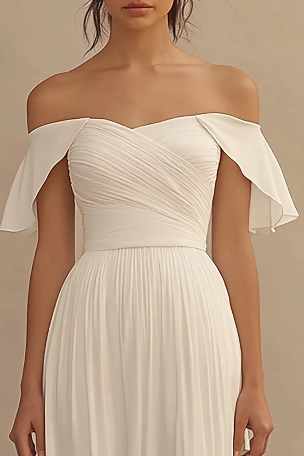 Long Chiffon A Line Off the Shoulder Ivory Engagement Dress sold by Zapaka product image thumbnail 2