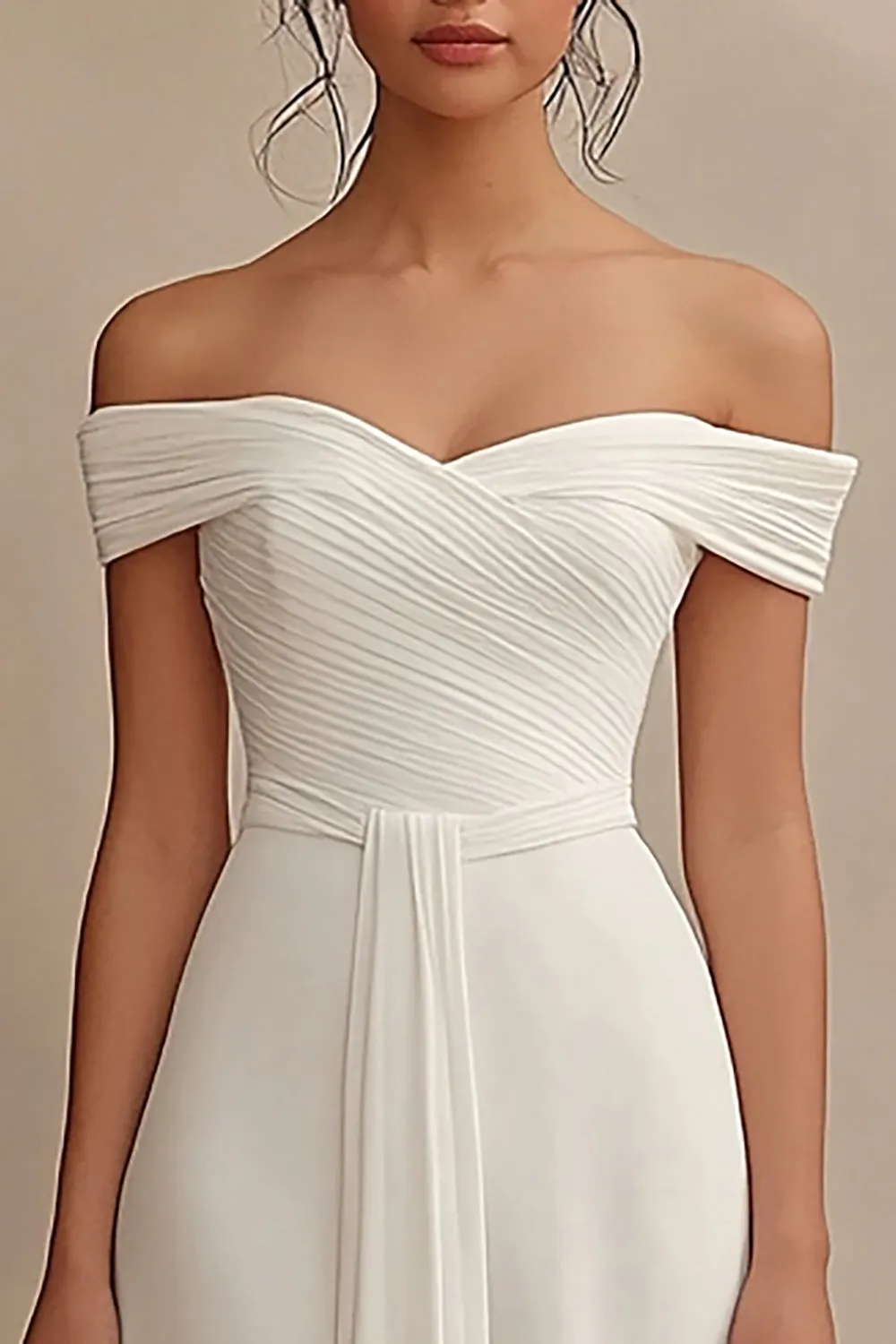 Off The Shoulder A Line Long Chiffon Ivory Engagement Dress with Ruffles sold by Zapaka product image thumbnail 2