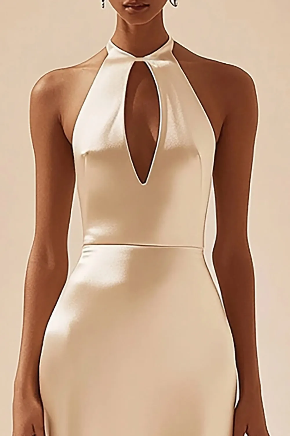 Halter Satin Mermaid Ivory Keyhole Engagement Dress sold by Zapaka product image thumbnail 2
