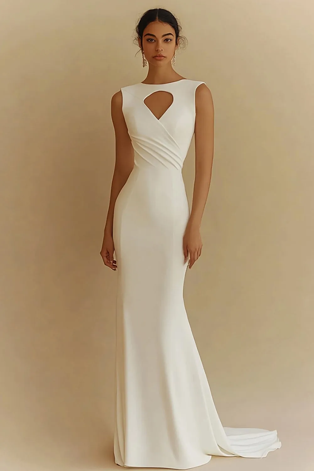 Ivory Sheath Keyhole Bateau Long Engagement Dress sold by Zapaka