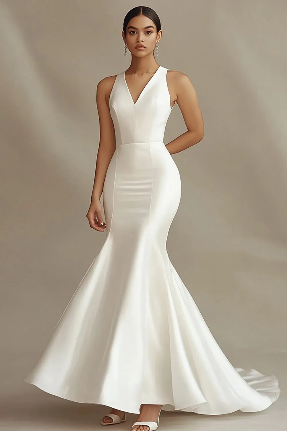 Mermaid V-Neck Long Ivory Engagement Dress sold by Zapaka