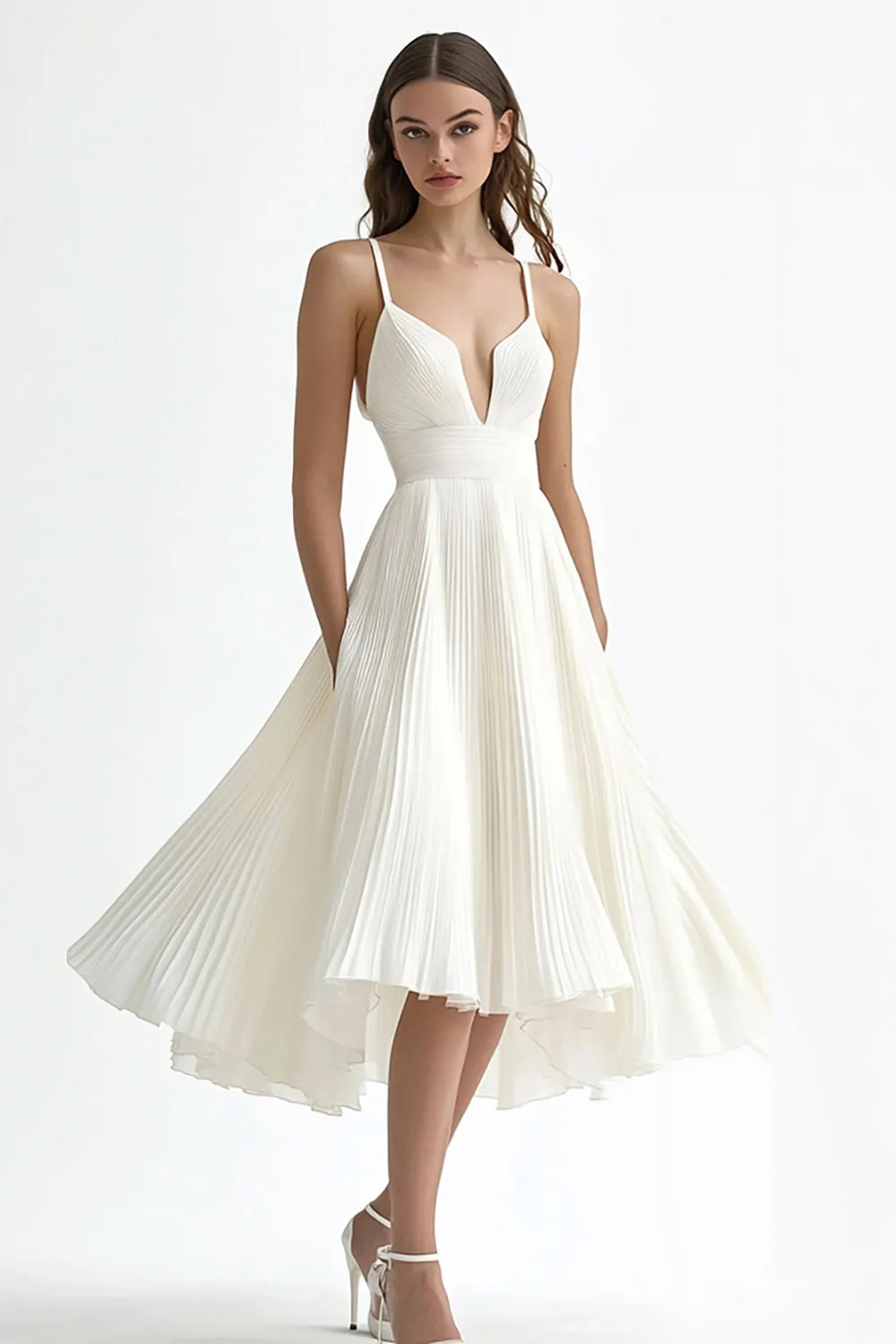 Long Chiffon A Line V-Neck Ivory Engagement Dress sold by Zapaka