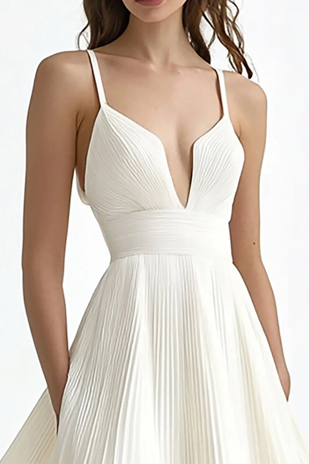 Long Chiffon A Line V-Neck Ivory Engagement Dress sold by Zapaka product image thumbnail 2