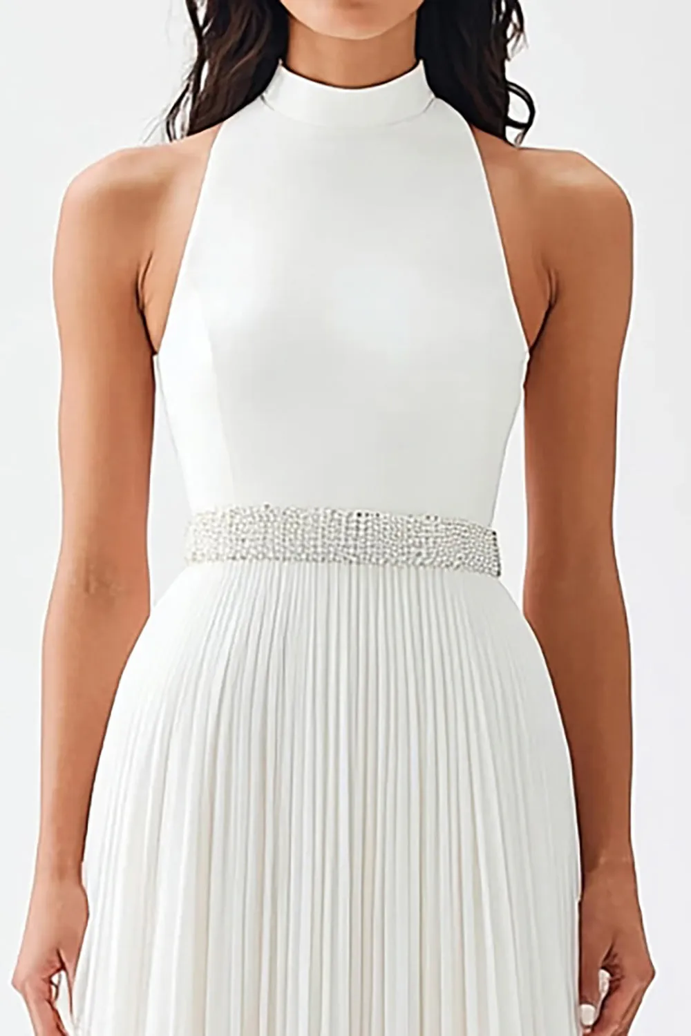 High Neck Chiffon A Line Ivory Engagement Dress with Belt sold by Zapaka product image thumbnail 2