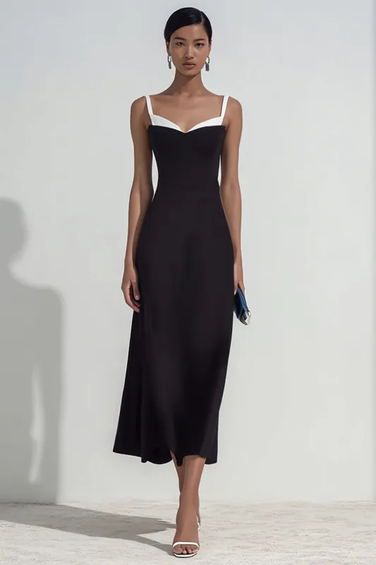 Black and white Long Chiffon Sheath Spaghetti Straps Formal Dress sold by Zapaka