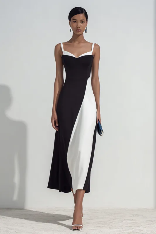 Black and white Simple Sheath Spaghetti Straps Long Formal Dress sold by Zapaka