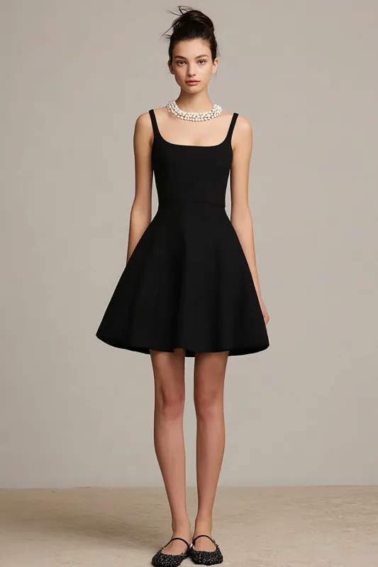 Black Square Satin A Line Little Black Dress sold by Zapaka