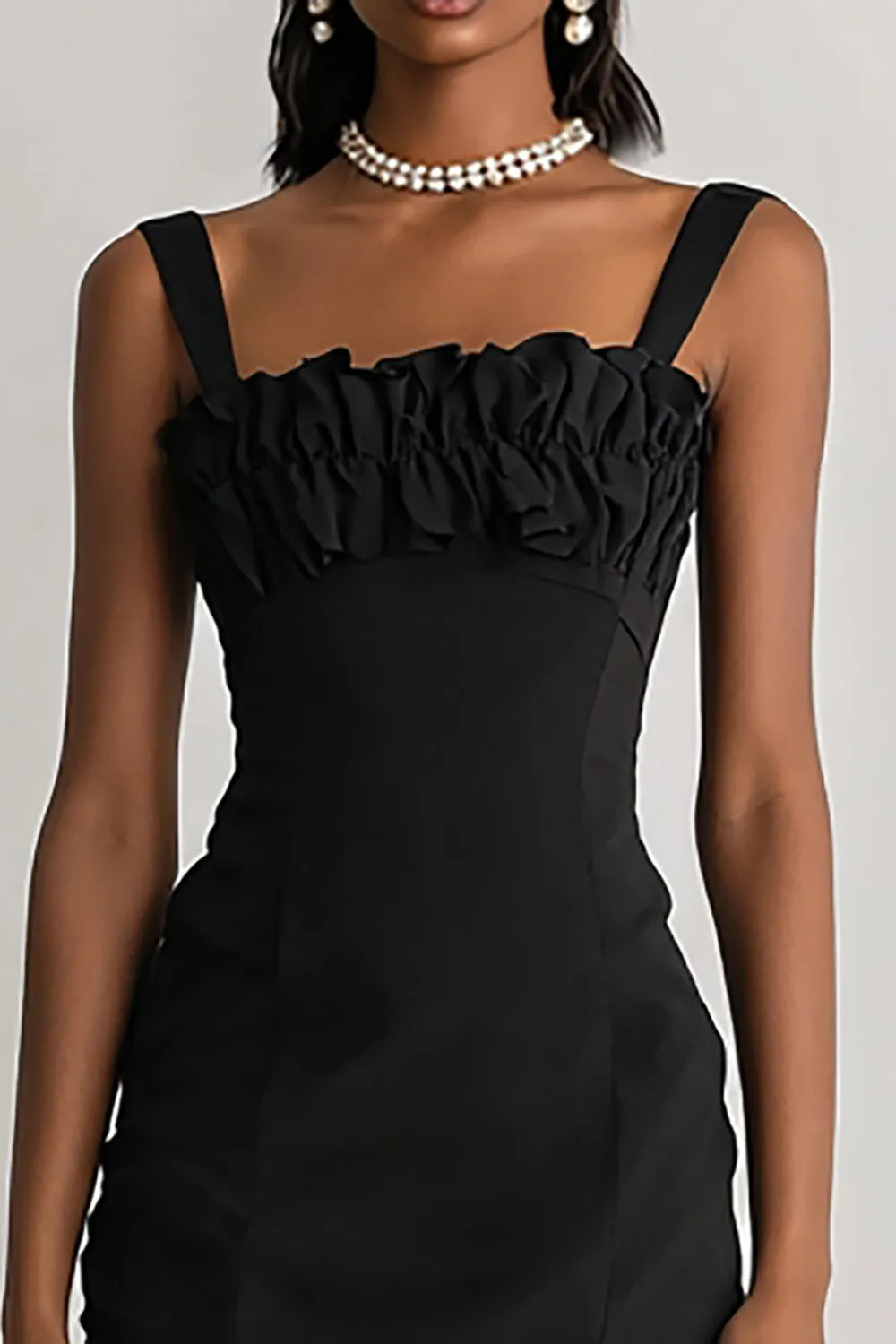 Simple Bodycon Square Little Black Dress with Ruffles sold by Zapaka product image thumbnail 2