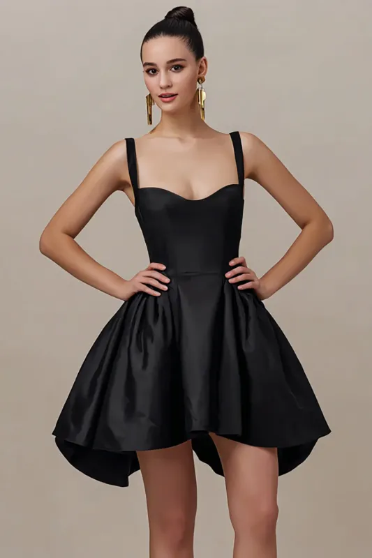 Spaghetti Straps Satin A Line Little Black Dress sold by Zapaka