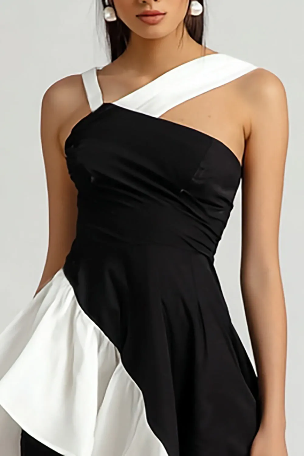 Black and White Bodycon Little Black Dress with Ruffles sold by Zapaka product image thumbnail 2