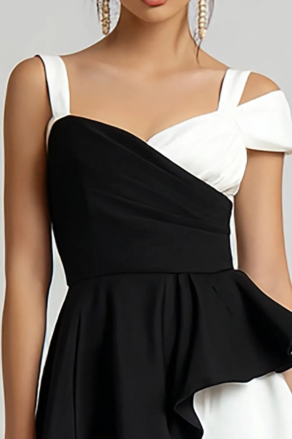 Black and White A Line Little Black Dress with Ruffles sold by Zapaka product image thumbnail 2