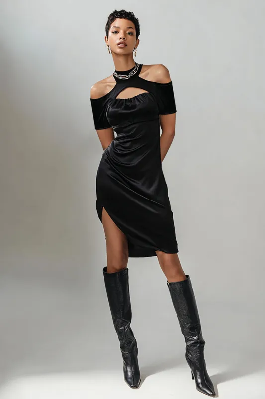 Bodycon Satin Bodycon Little Black Dress with Slit sold by Zapaka