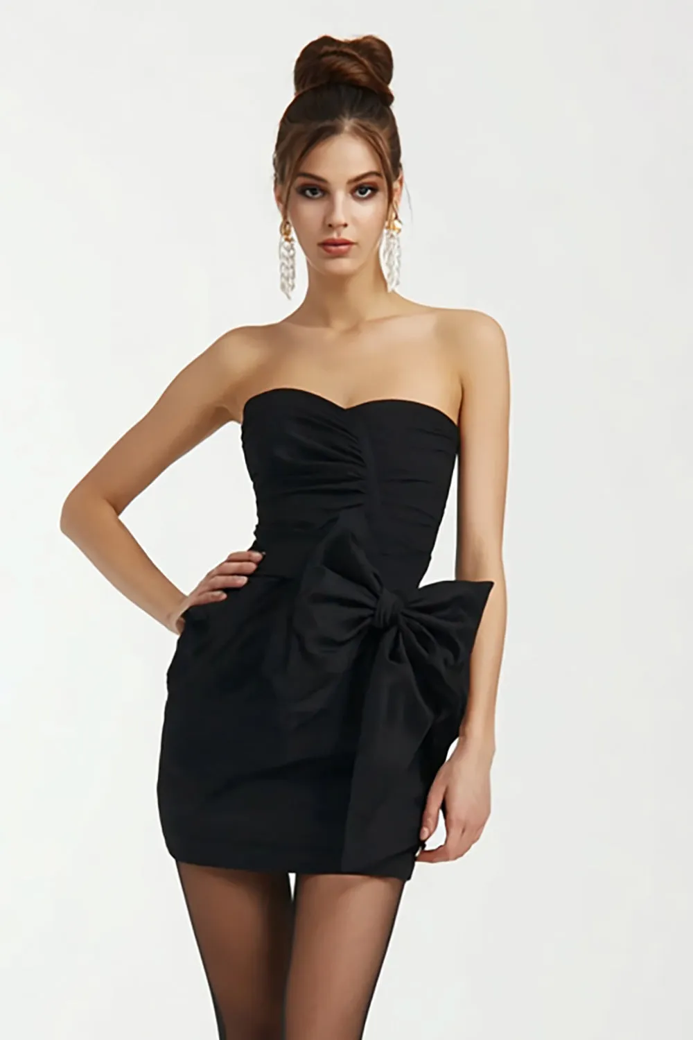 Satin Sweetheart Bodycon Little Black Dress with Bow sold by Zapaka