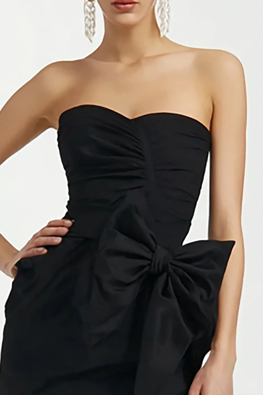 Satin Sweetheart Bodycon Little Black Dress with Bow sold by Zapaka product image thumbnail 2