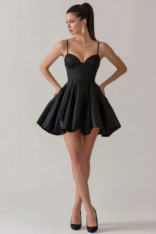 Simple A Line Satin Little Black Dress sold by Zapaka
